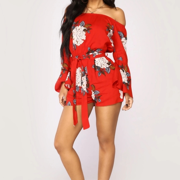 NEW!! RED FLORAL ROMPER - Picture 2 of 4